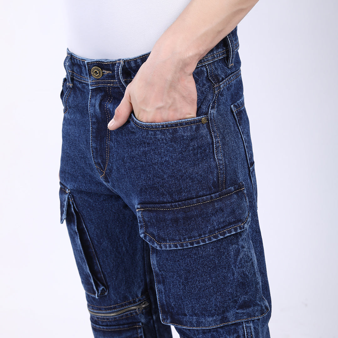 DARK BLUE BAGGY CARGO FIT JEANS 4922-1